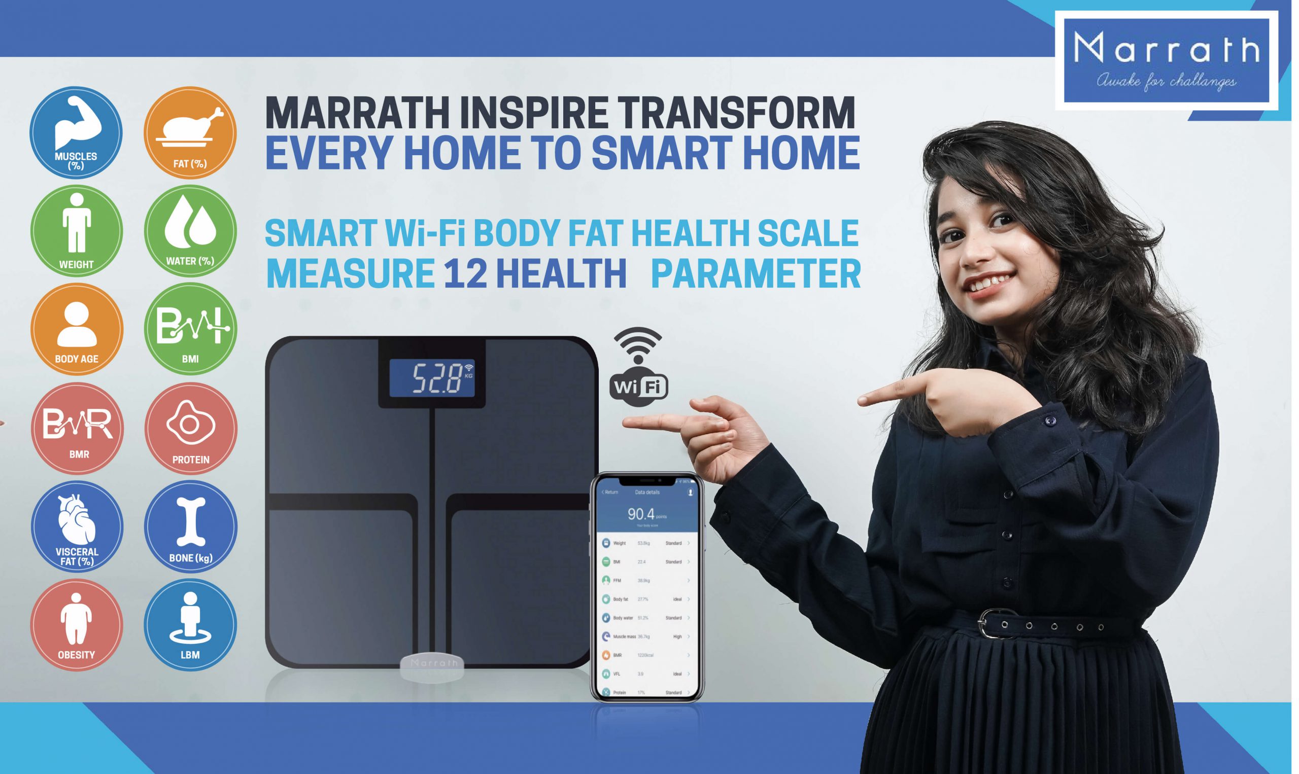 Marrath smart Wi-Fi body fat health scale                  