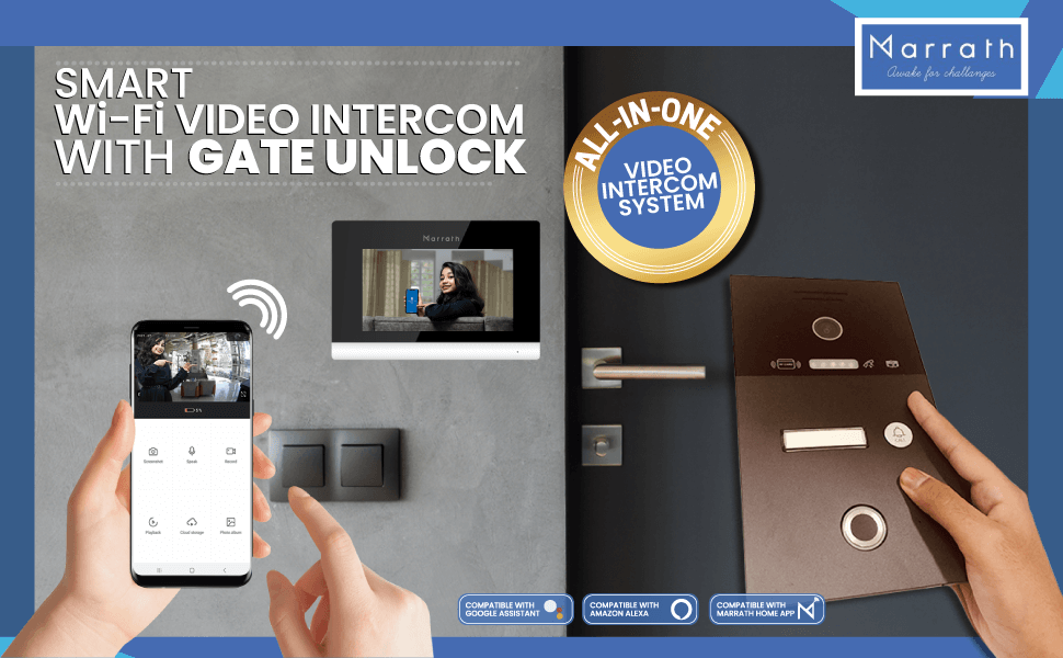 Marrath smart Wi-Fi video intercom system with fingerprint, RFID cards, passcode, and mobile APP gate unlock                  