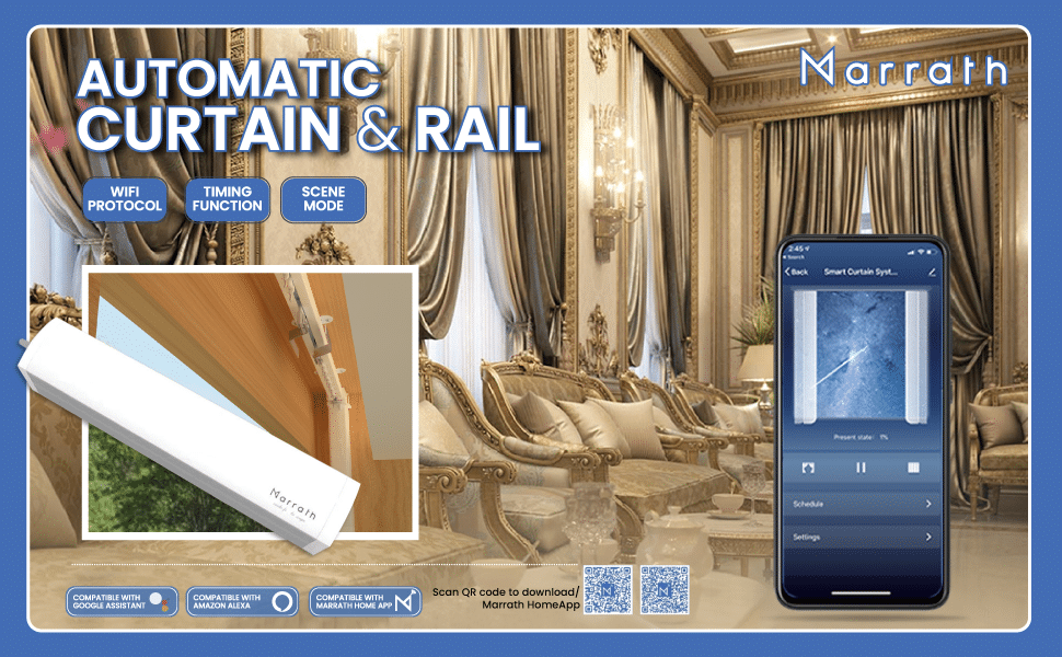 Marrath smart Wi-Fi window curtain motor and track system                  